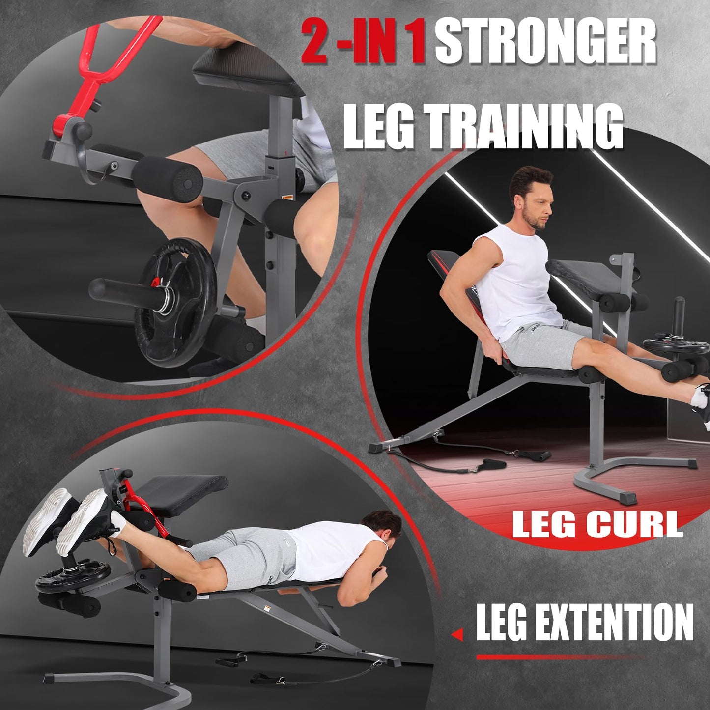 OPPSDECOR Adjustable Weight Bench Set with Leg Extension & Leg Curl, 900LBS Incline/Decline/Flat Preacher Curl Bench, Space-Saving Workout Bench for Home Gym