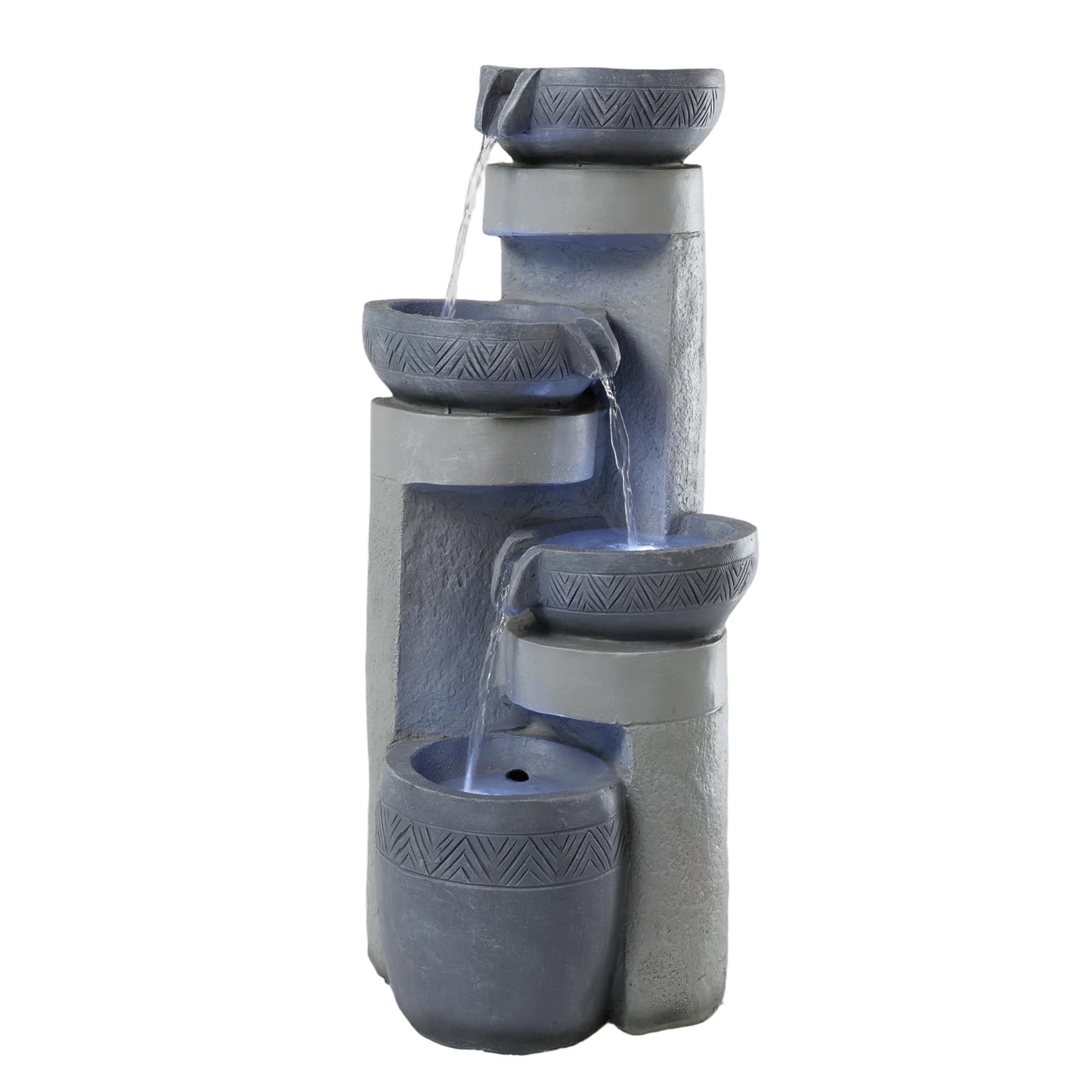 32" Outdoor Water Fountain with Led Lights, 4-Tier Modern Pottery Water Fountain, Outdoor Garden Waterfall Decor for Garden, Patio, Courtyard