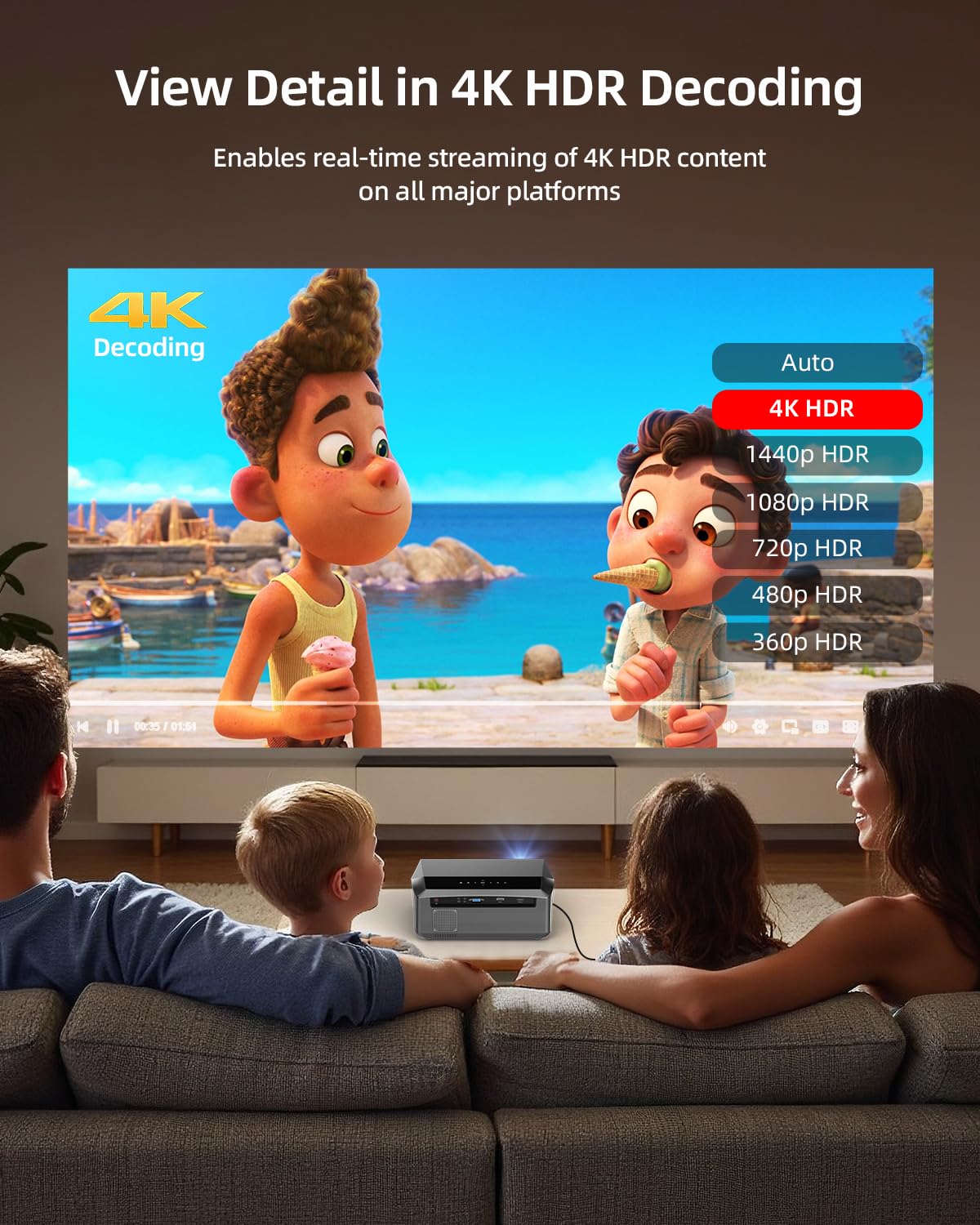 4K Auto Focus Daylight Projector Native 1080P High Brightness 2300ANSI, Smart WiFi6 Projector Ultra HD Ceiling Home Cinema, Indoor Oudoor Party Wedding with Bluetooth Streaming Apps HDMI USB Ethernet