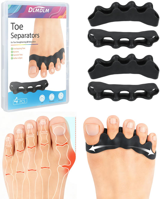 DLMDLM 4PCS Silicone Toe Separators to Correct Toes Alignment for Women and Men, Toe Spacers Straightener for Bunion Relief, Hammertoes and Overlapping Toes (Large)
