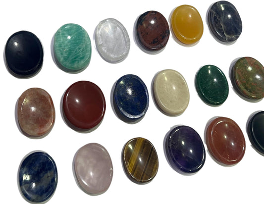Set of 5 Assorted Thumb Worry Stones Metaphysical Gemstone Crystal Healing Reiki Men Women Gift Feng Shui Positive Energy Love Wellness Palm Stones Wicca Powerful