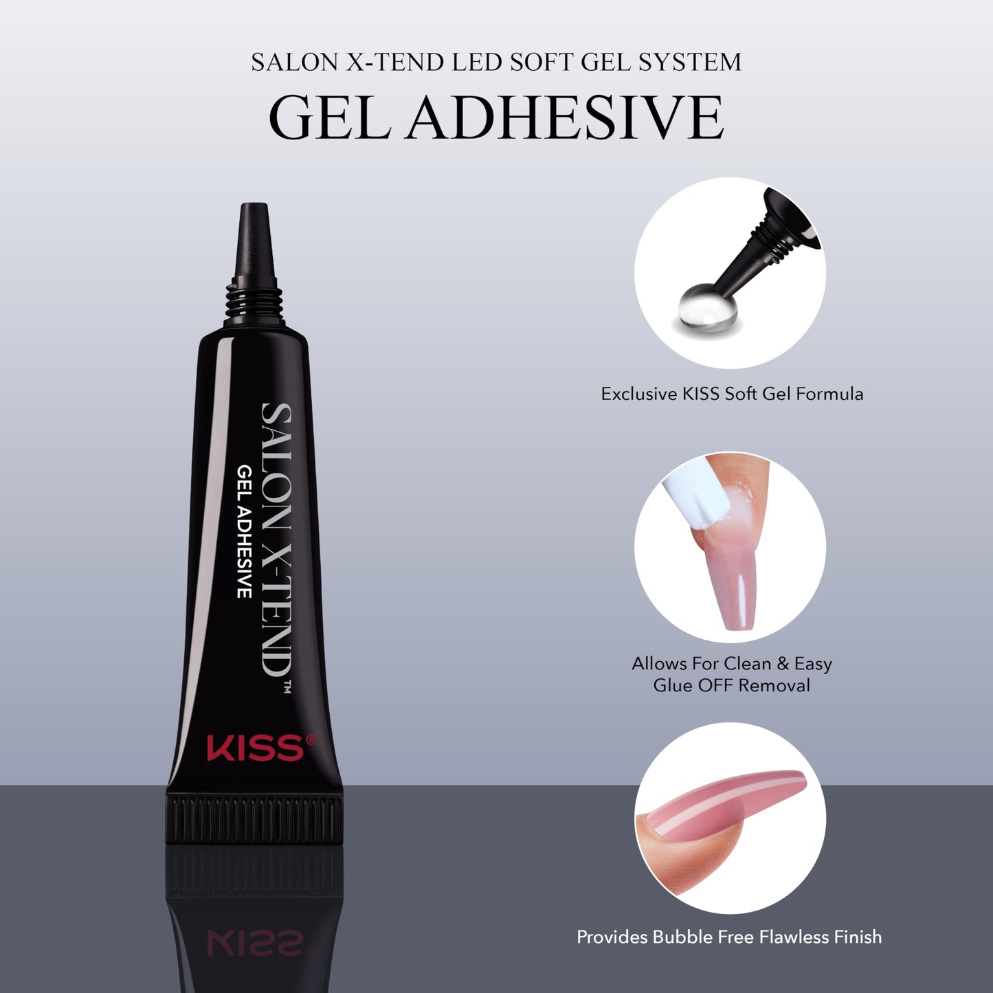 KISS Salon X-tend, Press-On Nails, Nail glue included, 'Words', Light White, Medium Size, Coffin Shape, Includes 30 Nails, 5Ml Led Soft Gel Adhesive, 1 Manicure Stick, 1 New Mini File, New Prep Pad