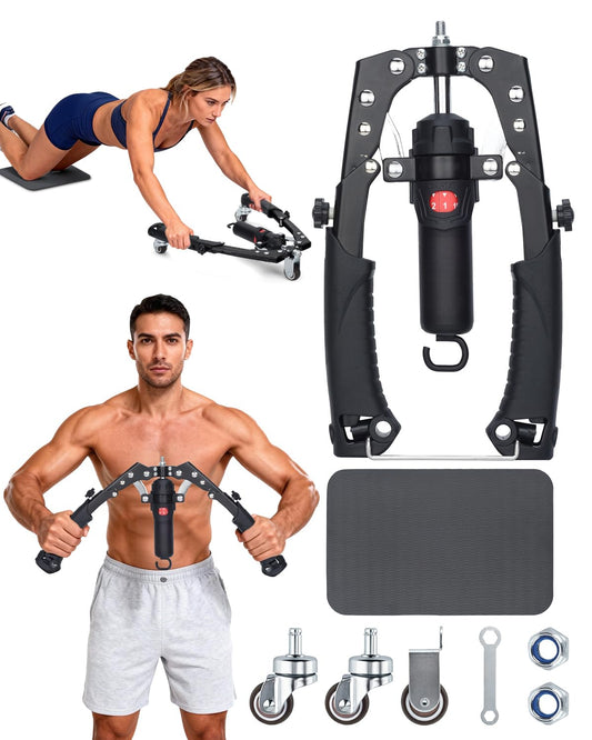 Abahub 2-in-1 Arm Trainer with AB Roller Wheels, Enhanced Hydraulic Power Twister Arm Trainer, 22-440LBS Adjustable Resistance Home Gym Equipment for Arm, Chest, Core & Full Body Workout, Black