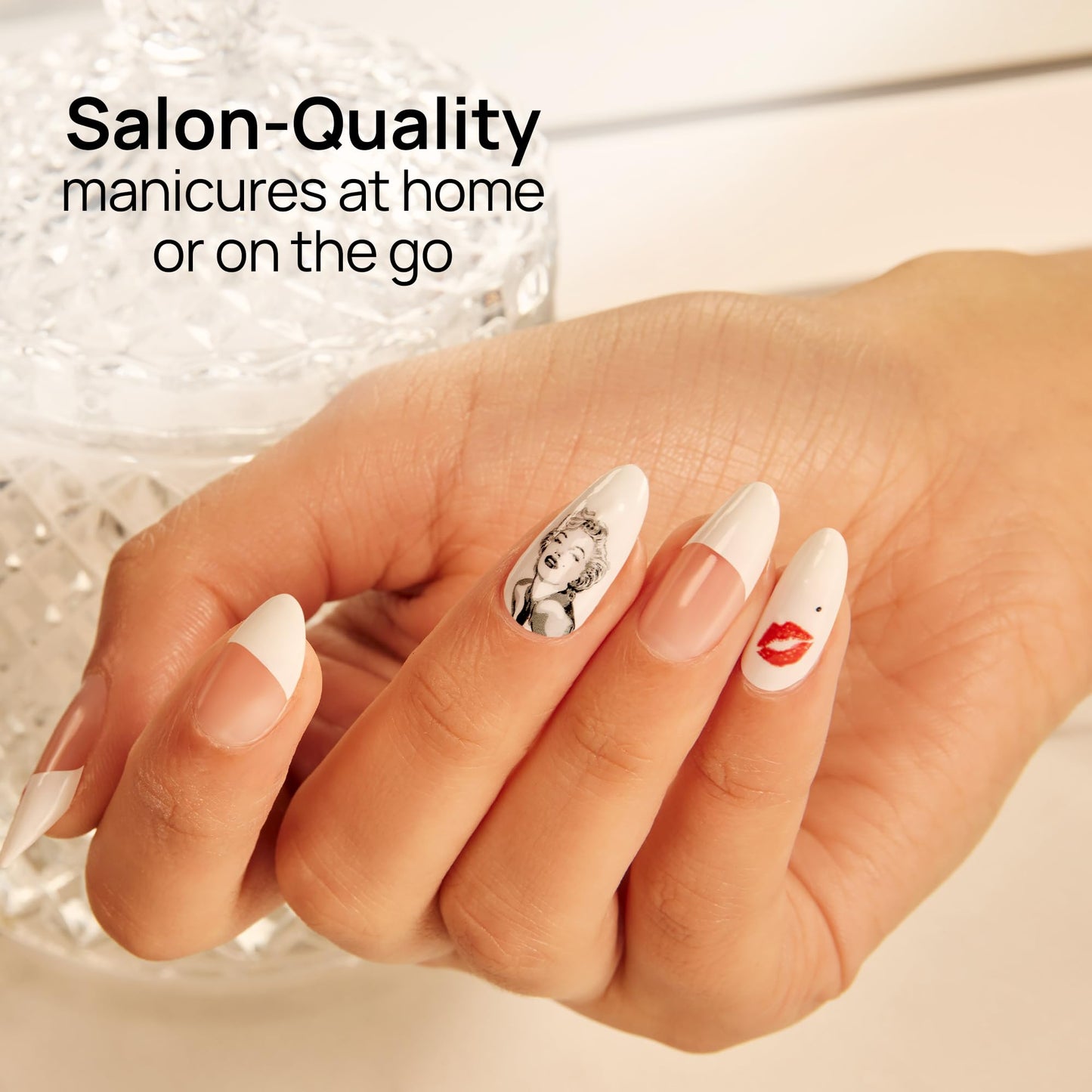 Color Street - Iconic - White French Tip Nails with Marilyn Monroe & Kiss Mark, Real Nail Polish Strips, Hollywood Manicure Style - 16 Double-Ended Strips