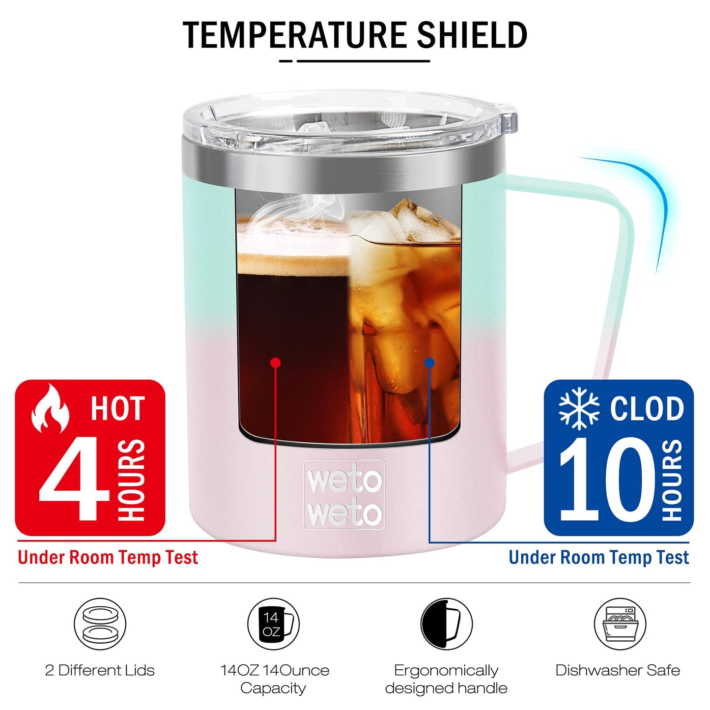 WETOWETO 14 oz Coffee Mug Set, Vacuum Insulated Camping Mug with Lid, Double Wall Stainless Steel Travel Tumbler, Coffee Cup Outdoor, Powder Coated Sweet Taffy