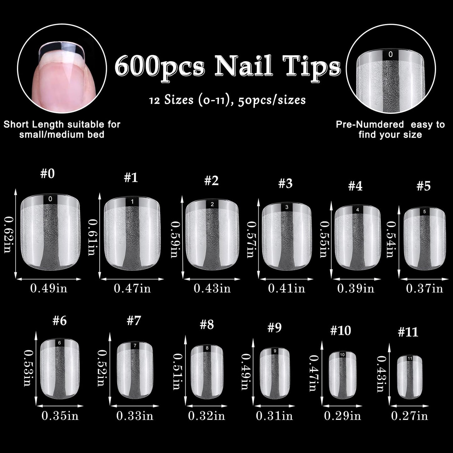 AddFavor 600pcs Short Square Nail Tips, Soft Gel Nail Tips x Clear Fake Nails Full Cover Acrylic Nails Tips for Extension Nail Manicure Salon Home DIY