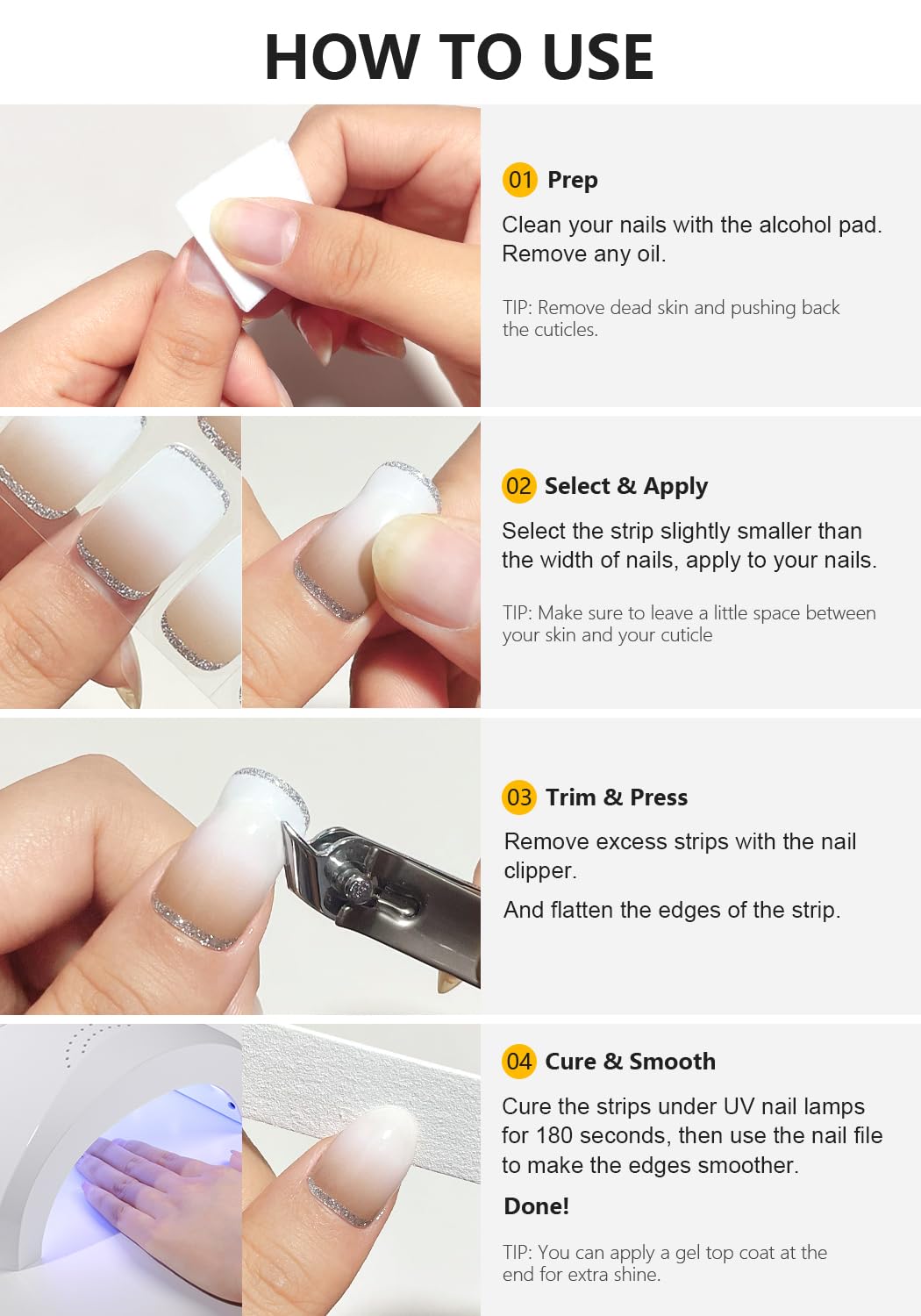 AutyaMee Semi Cured Gel Nail Strips (Glittery Purple), 20 Pcs Omber Gel Nail Wraps, Stickers, UV Light Required, Salon Quality