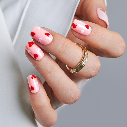 CurvLife Square Press On Nails Medium – 30Pcs Soft Gel Cupid Touch Valentine's Day Fake Nails, Reusable Glue On Nail Kit with Adhesive Tabs, Natural Fit & Salon-Quality for Women & Girls