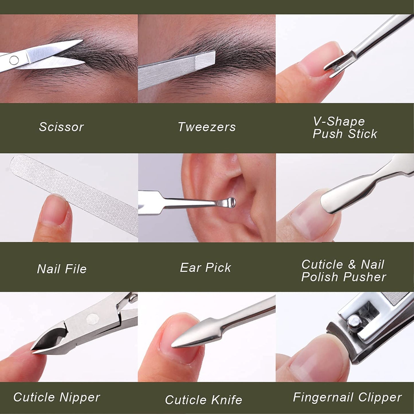 FAMILIFE F03 Manicure Set, Pedicure Kit Nail Clipper Set 13pcs Professional Men Grooming Kit and 11 in 1 Stainless Steel Mens Manicure Kit Leather Pedicure Tools Kit Grooming Kit with Travel Case Box