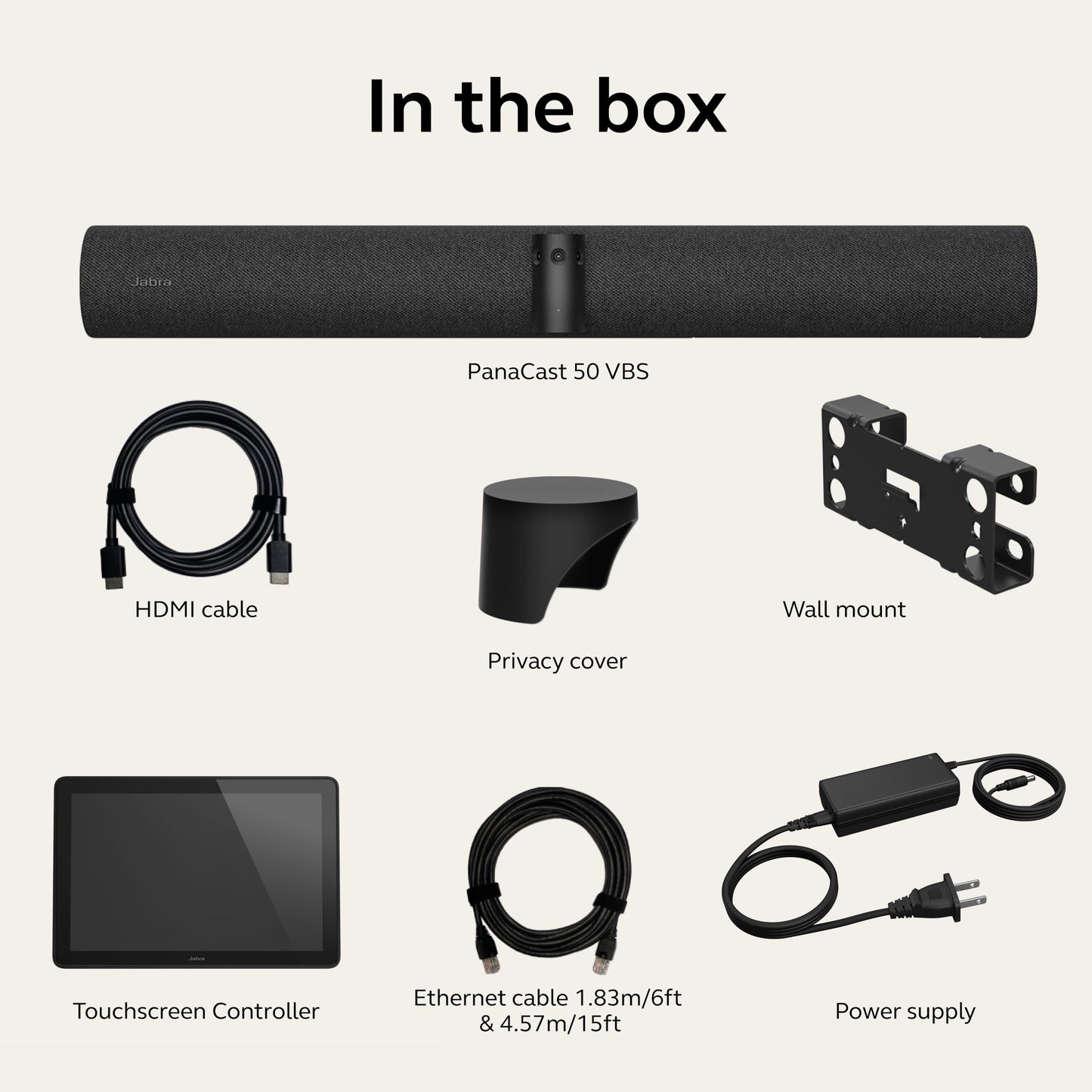 Jabra PanaCast 50 Video Bar System - All-in-one Meeting Room Solution, Audio bar, 180° Full-Room Webcam, Intelligent AI-Enabled Features, and PanaCast Control Touchscreen - All Platforms - Black