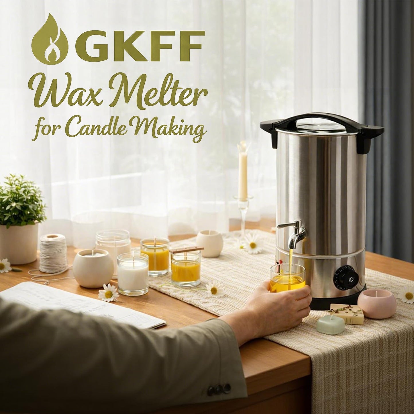 GKFF Wax Melter for Candle Making,10L (15 lbs) Extra Large Electric Melting Pot for Soap,Lotion & Body Butter Making,with Temperature Control and Quick Pour Spout,Ideal for Home Candle & Craft Makers
