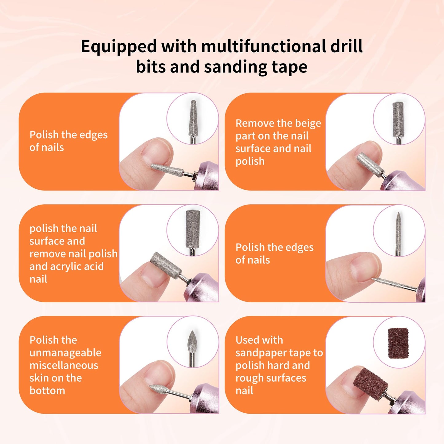 Cordless Electric Nail Drill Professional, Rechargeable Nail File Machine for Acrylic Nails & Gel Polish, Portable Manicure & Salon Nail Kit for Home Use (Pink)