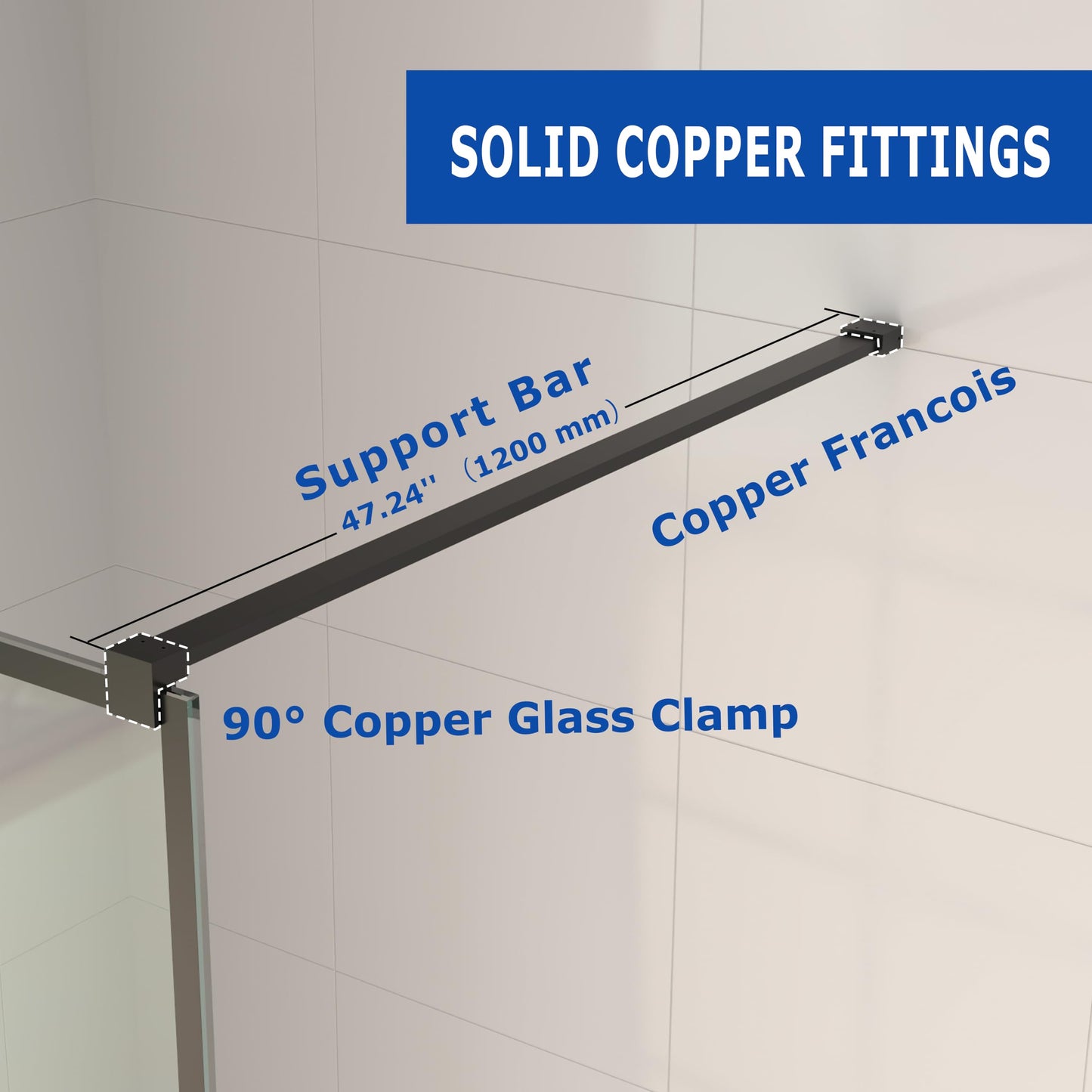 Mainzel 34" W x 76" H Fixed Shower Glass Panel, Frameless 3/8" ANSI Tempered Glass Panel with Easy Clean Guard Coating, Modern Design Bathroom Shower Screen, Matte Black