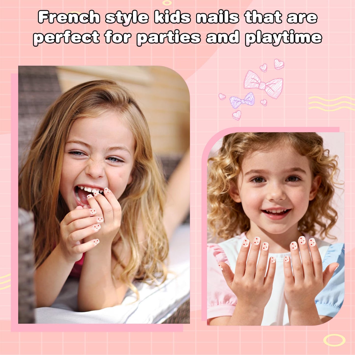 SIUSIO 120pcs 5 Pack Children Acrylic Fake Nails Press on Full Cover Short False Nail Art Kits Set Surprise Gift for Kids Little Girls Women - Red Tiny Hearts