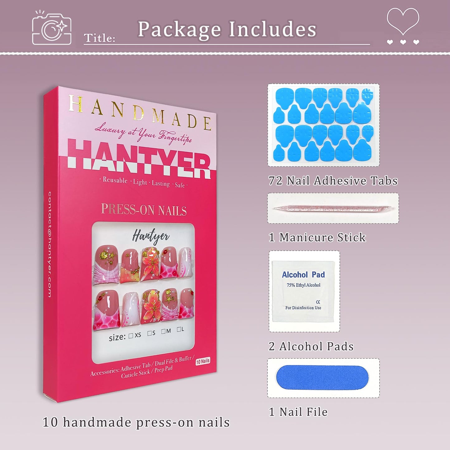 Hantyer 10pcs Short Duck Nails, Pink Leopard French Tip Press on Nails with 3D Floral & Gold Seashells, Glossy Glam Fake Nails, Reusable False Nails for Women Beach Party Vacation (Size S)
