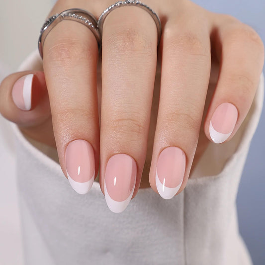 RPNZL Press On Nails - Paris | White French Tip, Short Almond Nails, Fake Nails Salon Quality | 32 Nails, 16 Sizes Kit with Glue and Adhesive Tabs