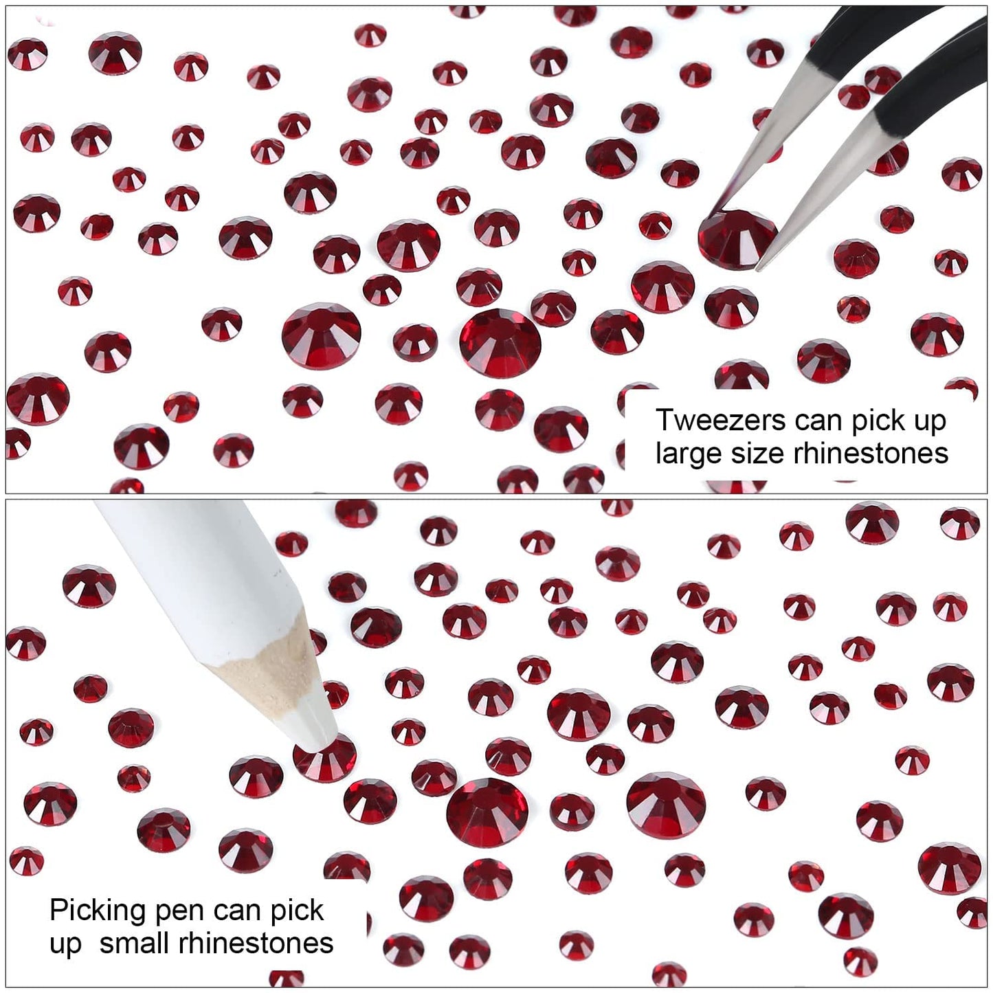 Meibite Siam Glass Flatback Rhinestones for Nails, Crafts & Clothes – 4240PCS 6 Sizes (SS6–SS20) Crystal Gems Kit with Tweezers & Picker, Non Hotfix DIY Rhinestones for Tumblers, Shoes, Nail Art