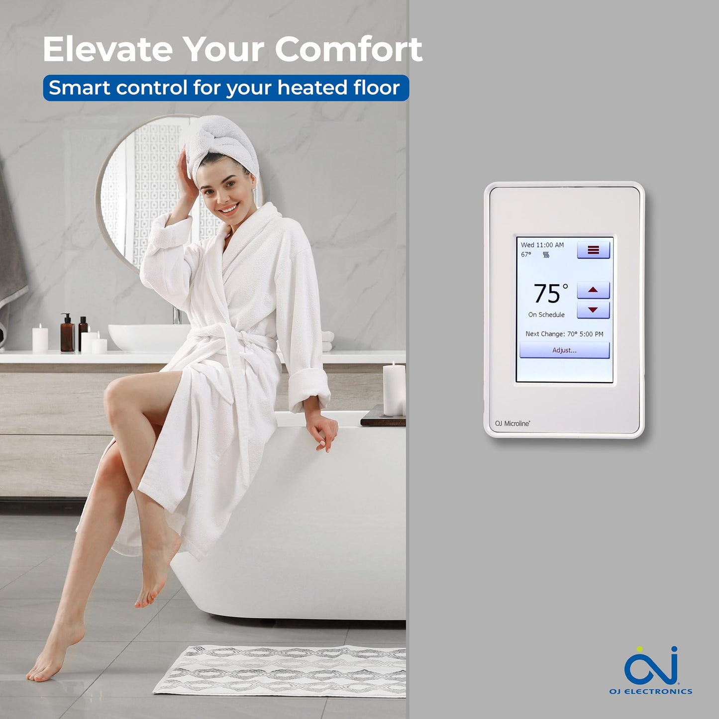 OJ Microline UDG4 Touchscreen Programmable Heated Floor Thermostat w/Class A GFCI - 120/240v Radiant Heat Thermostat - Dual Sensing - Includes Floor Sensor - 3-Year Warranty & USA Product Support