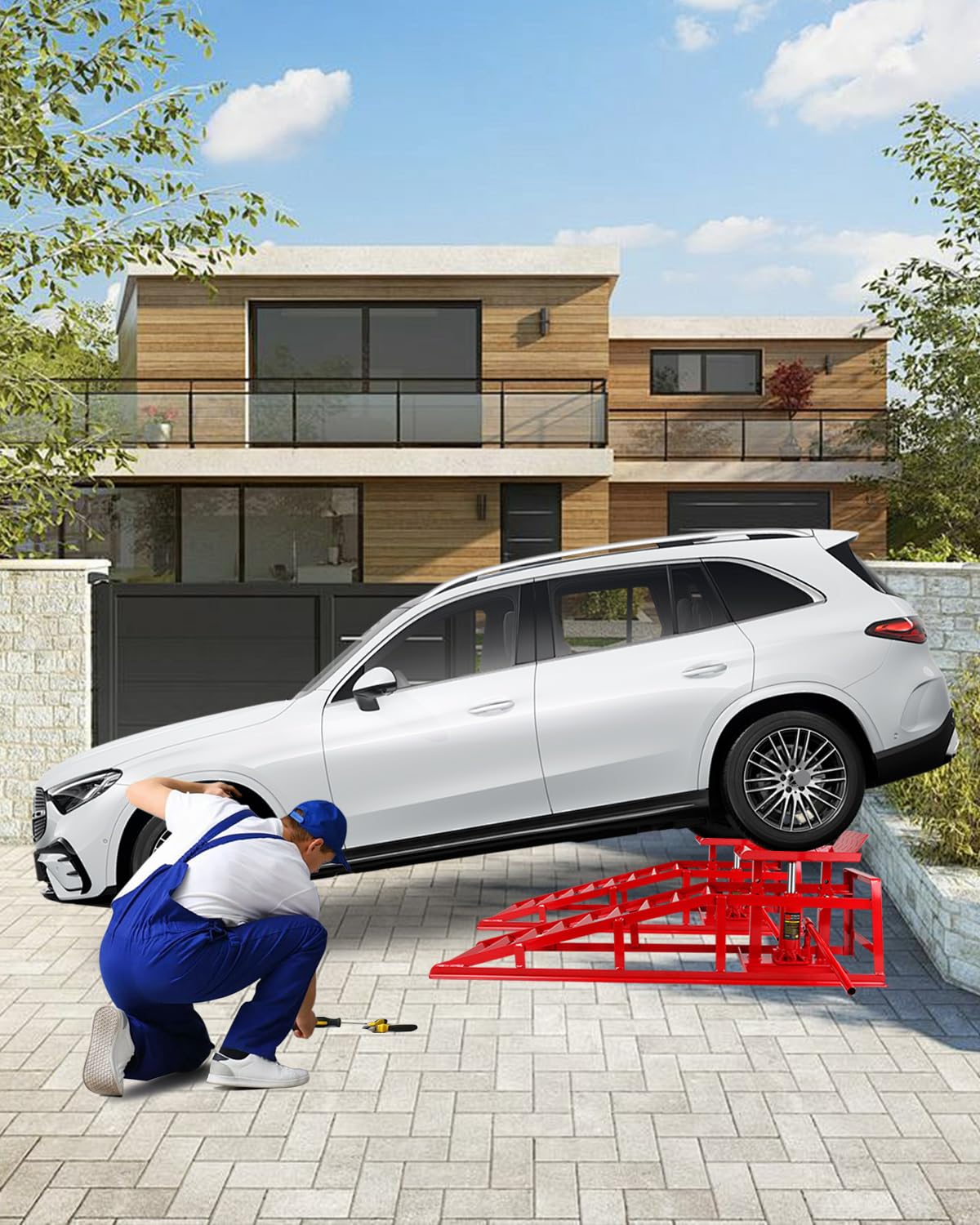 Hydraulic Car Ramps 5T Capacity - Adjustable 9.3-14 Inch Height