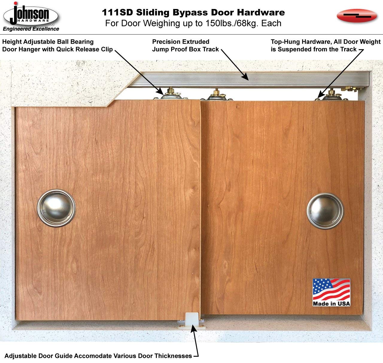 Sliding Closet Door SARTODOORS Quadro 4113 Bypass Interior Doors with Frosted Glass, MDF, 60x80, White, Modern Style Hardware Included