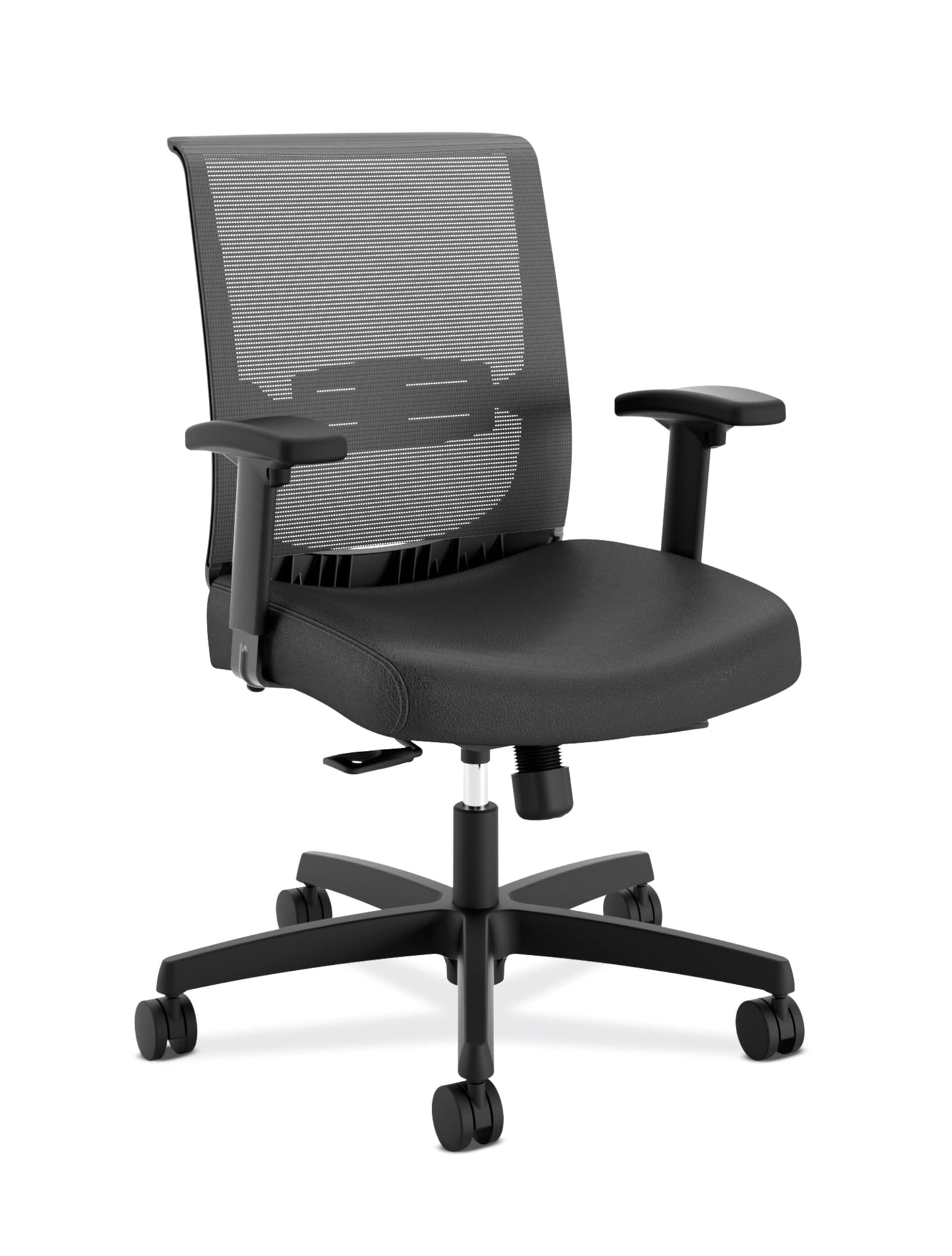 HON Convergence Ergonomic Office Chair, Breathable Back Support Mesh, Adjustable Arms, Computer Seating with Lumbar Support, Swivel Wheels, Synchro-Tilt Recline, Vinyl, Black
