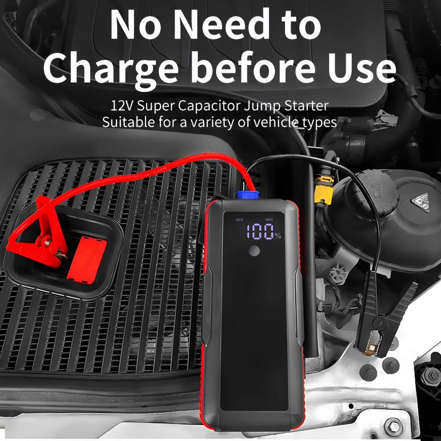 EAJION 12V Super Capacitor Jump Starter, Batteryless Portable Jump Box, Jumper Cables for for 6.0 Gas & 4.0 Diesel Cars, No Pre-Charge with Built-in Supercapacitor, Portable Emergency Auto Starter