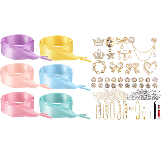 FineCheer 1505 Pcs Junk Socks Charms Kit Gold Brooches and Pins for Women, Pearl Patch Shoelaces Rhinestone Sock Charms with Safety Pins DIY Rhinestone for Clothe Hat Scarf Shawl Decoration
