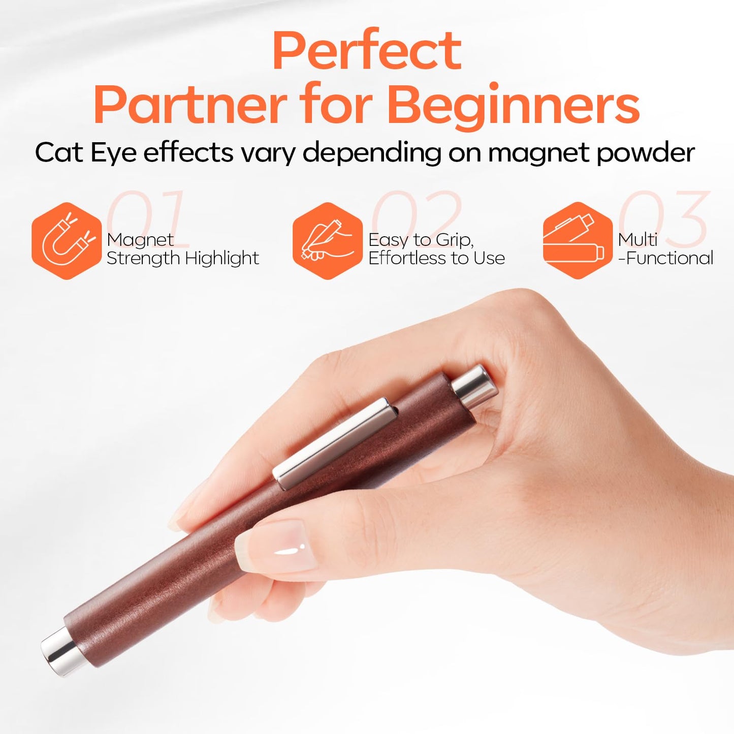 Modelones 3-in-1 Cat Eye Magnet, Double-Ended Cat Eye Magnet for Nails Multi-Function Nail Tool with Wide & Narrow Tips Strong Magnetic Stick for Cateye Gel Polish, DIY & Professional Salon Use