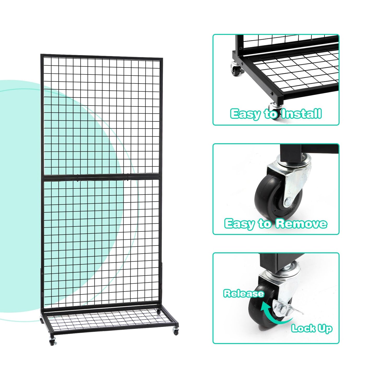 NectaCol Grid Wall Panels, 2 Packs 3'x 6' Gridwall Display Stand with a Base Plate, Black Wire Grid Wall Display Rack, Craft Show Display Grid,Retail Display Stand