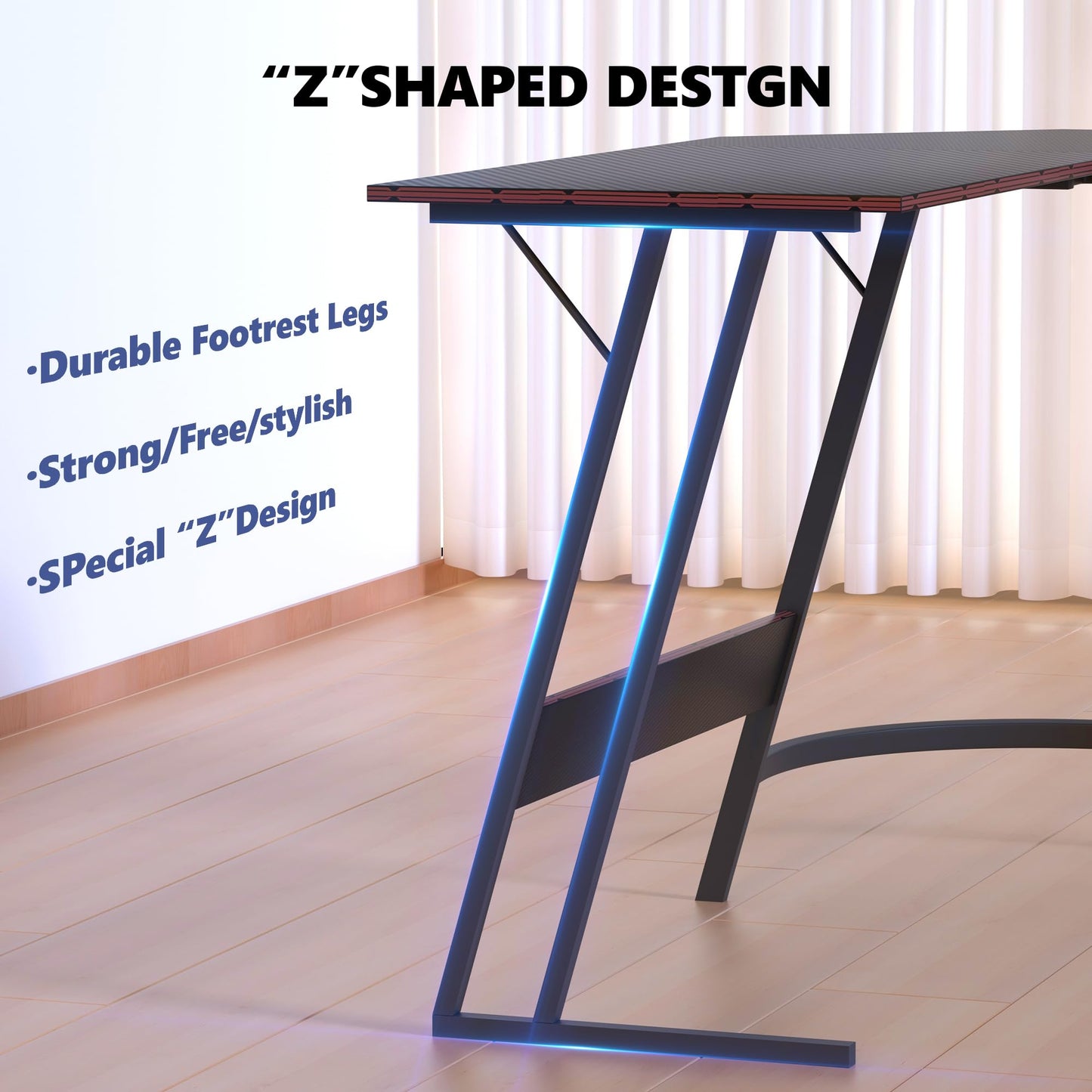 YINGCHAOJI L-Shaped Gaming Desk with Monitor Stand,Carbon Fiber Corner Computer Desk,Z-Shaped Legs Waterproof Office Workstation for Home,Easy to Assemble