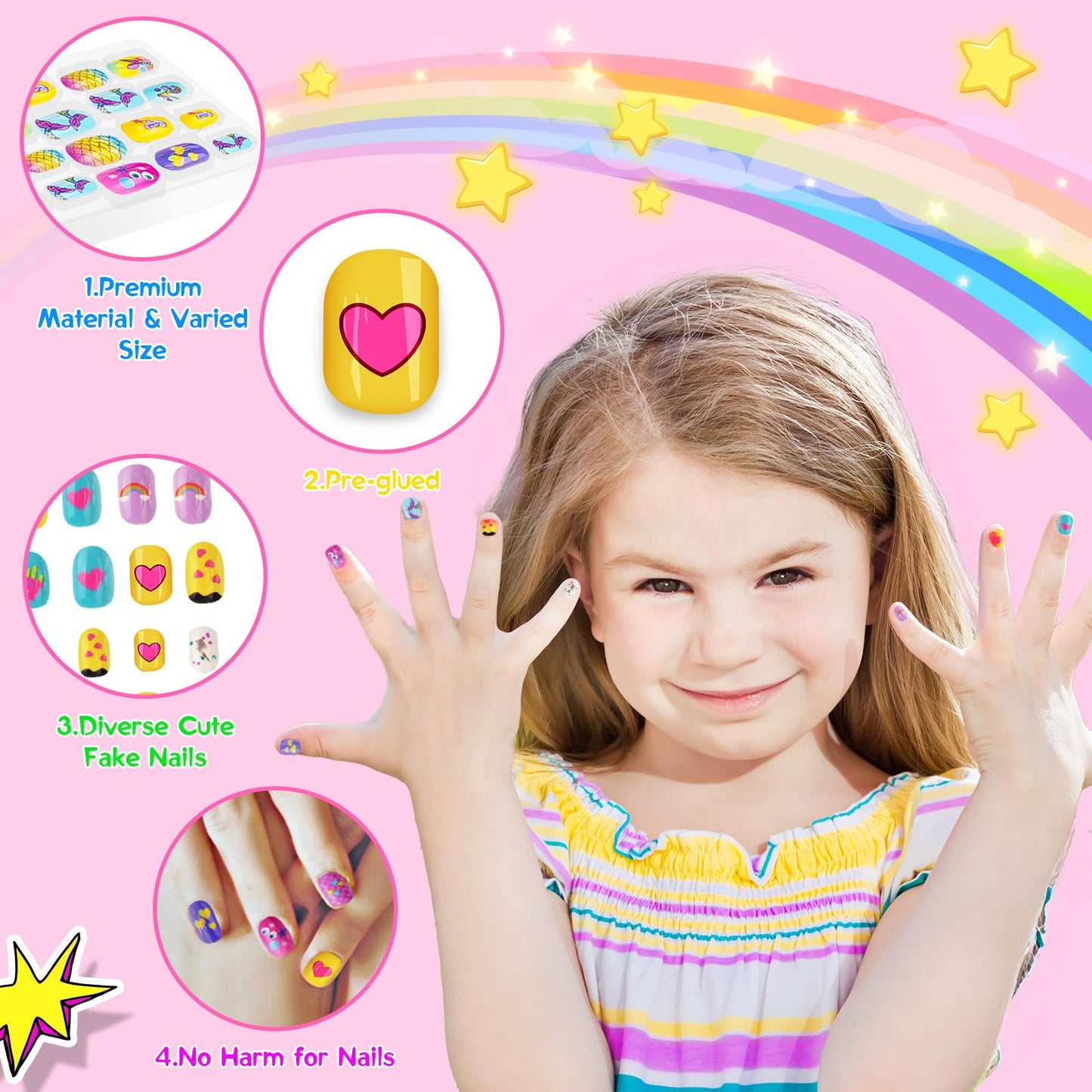 Ylovetoys Kids Nail Polish Set for Girls, Nail Art Kit for Kids Ages 7-12, All-in-One Nail Salon with Nail Dryer & Press On False Nails,DIY Decorative,Non-Toxic Polish,Stickers, Little Girl Gift Toys