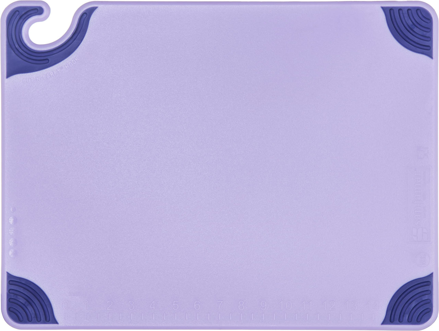 San Jamar Saf-T-Grip Cutting Board for Restaurants, Saf-T-Zone Cutting Board, 15" X 20", Purple (Pack of 6)