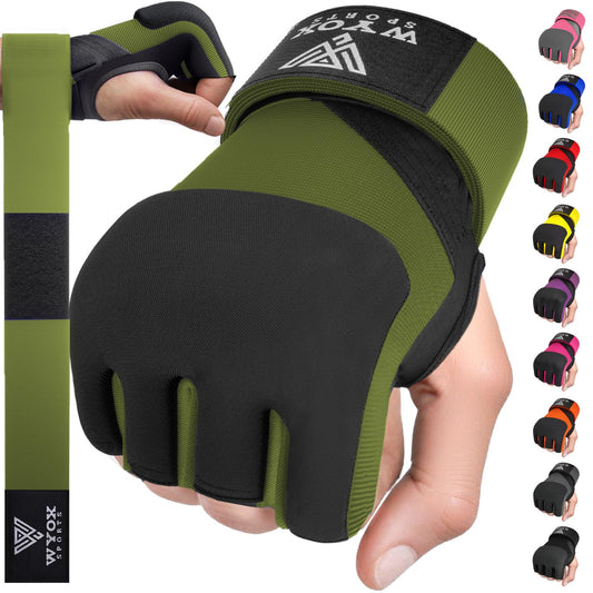 WYOX Gel Boxing Hand Wraps Inner Gloves for Men & Women, 80cm Quick Wrist Straps, Padded Knuckle Protection for Muay Thai Kickboxing, Hand Wraps for Boxing & Martial Arts (Army Green, L/XL)