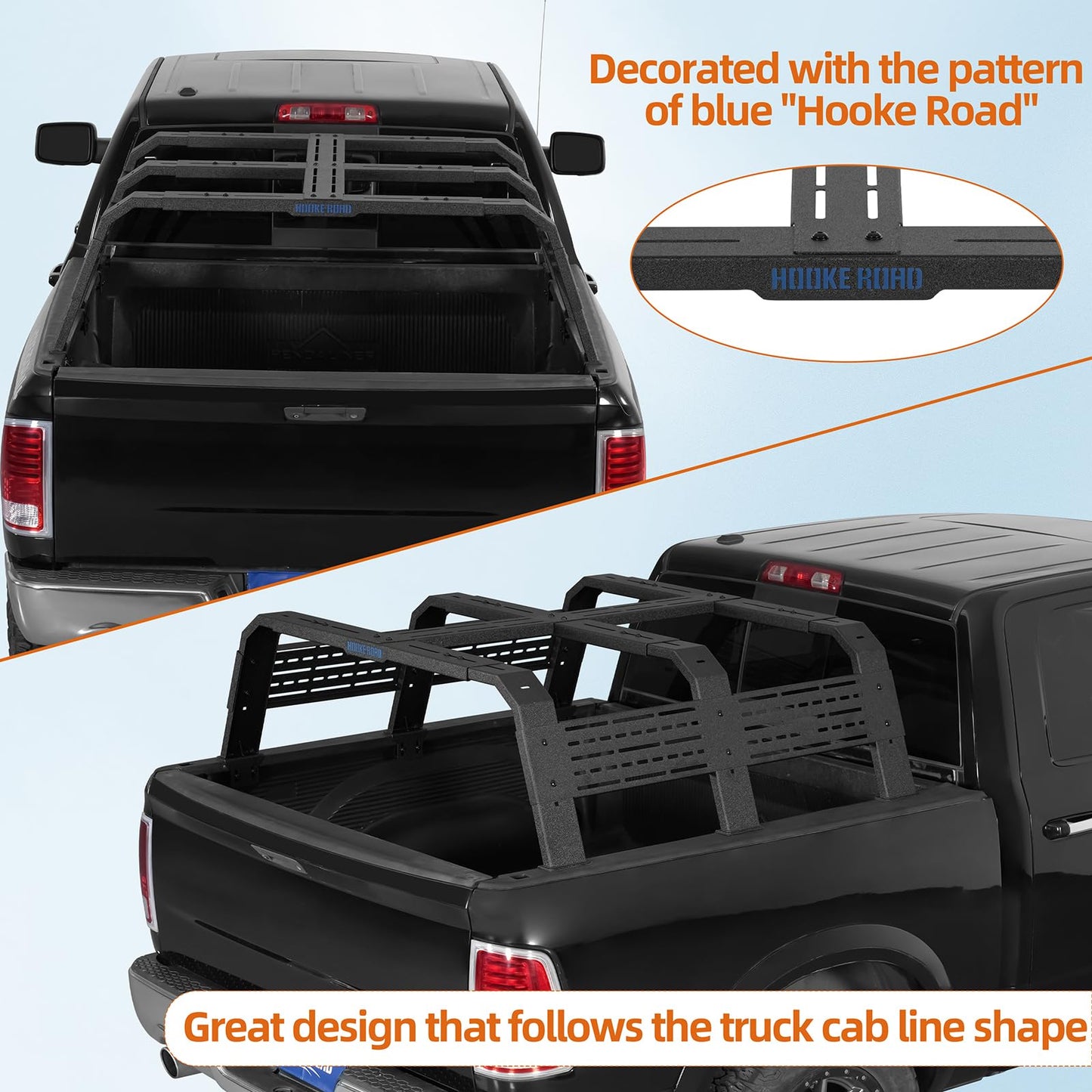 Hooke Road Overland Truck Bed Rack for Ford F-150 & Raptor, Toyota Tundra, Tacoma 6' Bed, Silverado 1500 & Sierra 1500, Ram 1500-19" High 55" Length for Full-Size Trucks