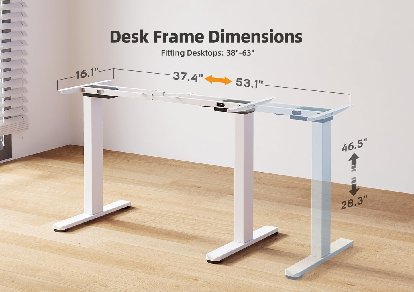 Claiks Dual Motor Standing Desk Frame, Electric Stand Up Desk Legs Frame Workstation Up to 63",T-Shaped Adjustable Standing Computer Desk for Home and Office, (White Frame only)