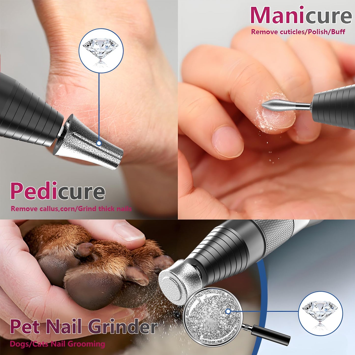 Professional Cordless Nail Drill Kit,Alloy Electric Nail File for Acrylic Nails Gel Polishing Callus Remover,30,000RPM with LED Display Rechargeable Quiet Manicure Pedicure Kit for DIY,Home Salon Use