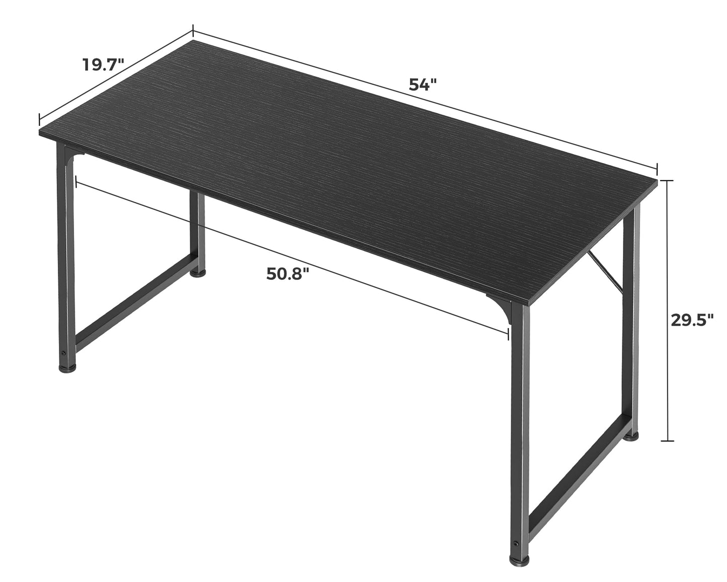 Huuger Computer Desk, 55 Inch Home Office Desk, Gaming Writing Work from Home Study Desk, Large Legroom, Sturdy Metal Frame, Modern Simple, Black