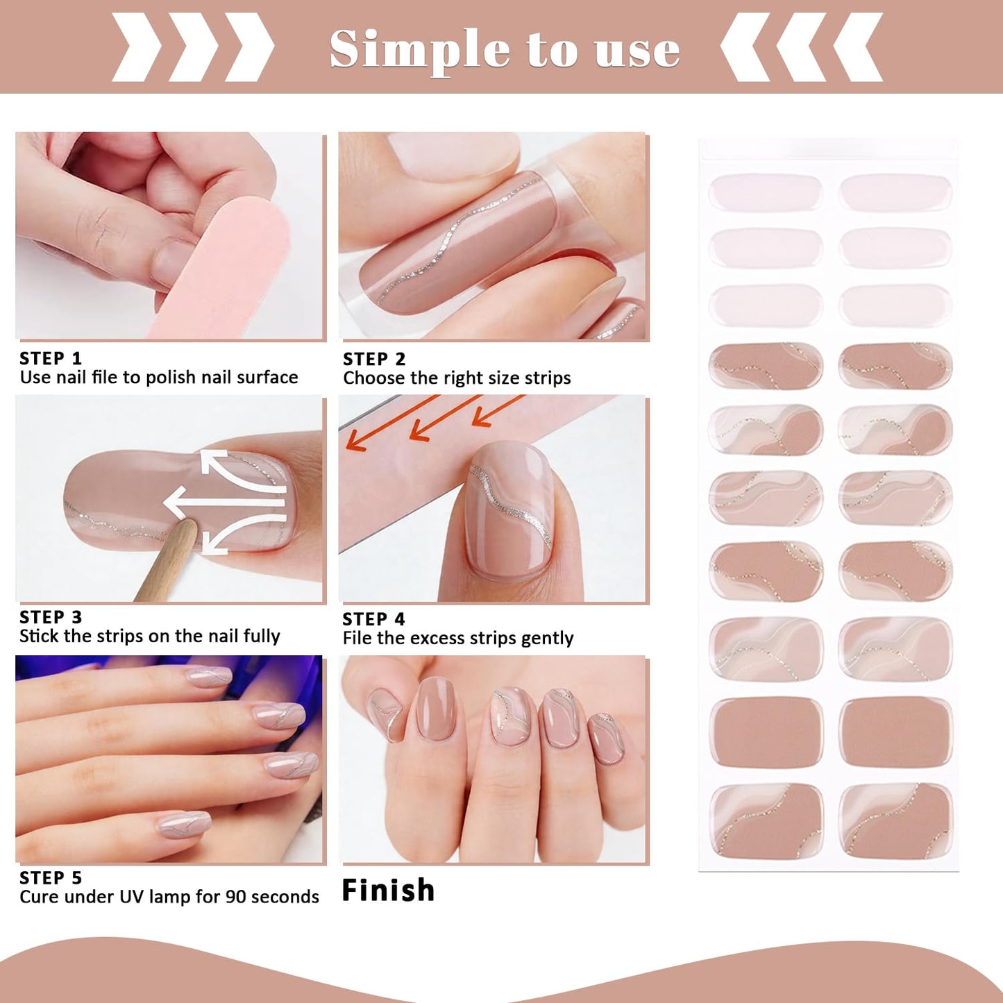 YECIRALA 2 Sheets 40 Tips Semi Cured Gel Nail Strips Kit (Marble & Colorful French Design), Semi Cured Nail Polish Strips Stickers Manicure Gel Nail Wraps Full Set with Nail File & Wooden Stick