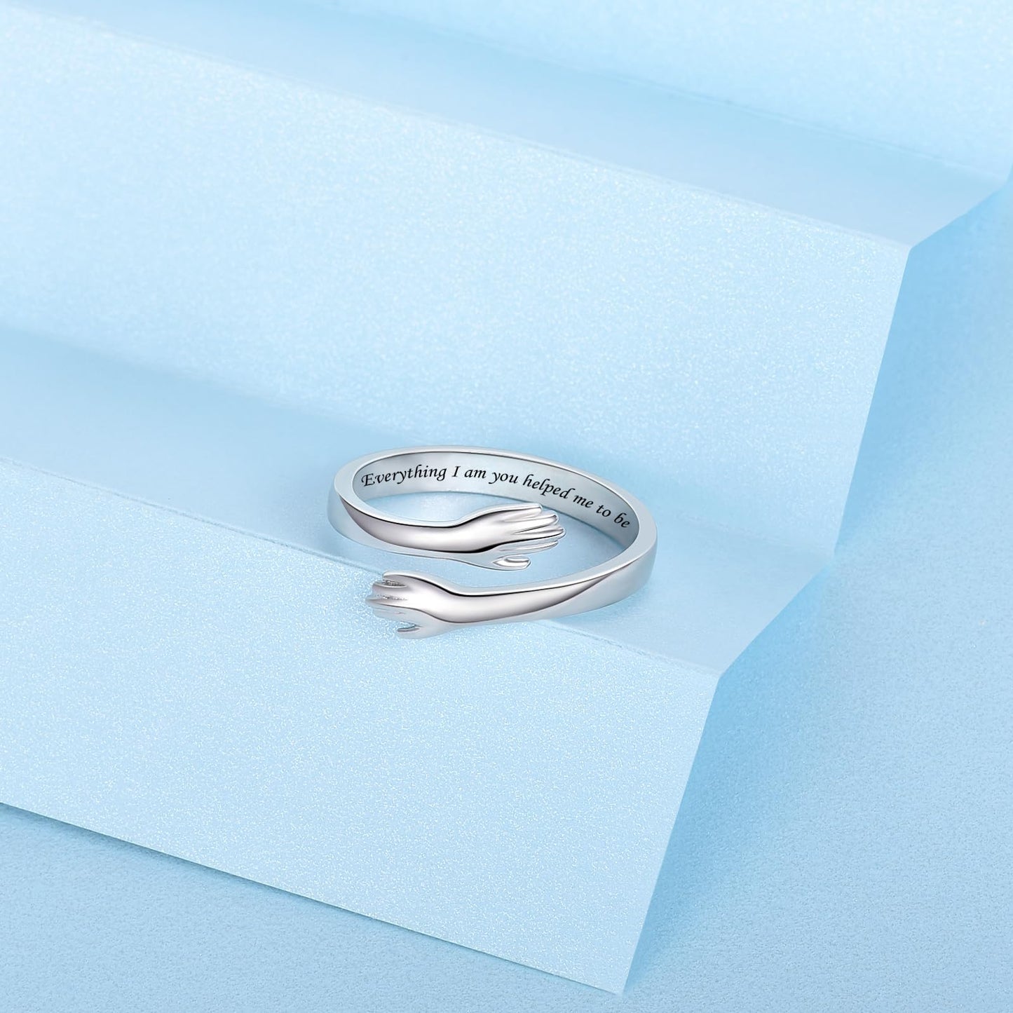 ACJFA Hug Rings for Women Sterling Silver Adjustable Ring Thumb Ring Birthday Mother Gifts Jewelry(Everything I am you helped me to be)