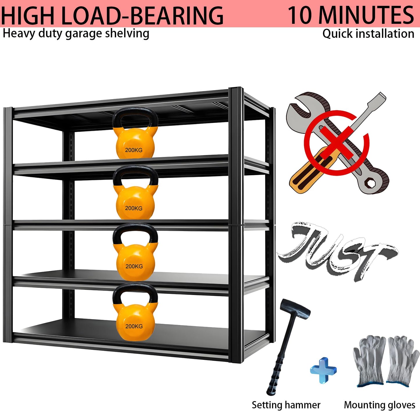 Darubtes Industrial Storage Rack,Heavy-Duty Steel Shelving Unit,Multi-Purpose Garage Organization System Black 72" H x 62" W x 23.5" D 5-Tier