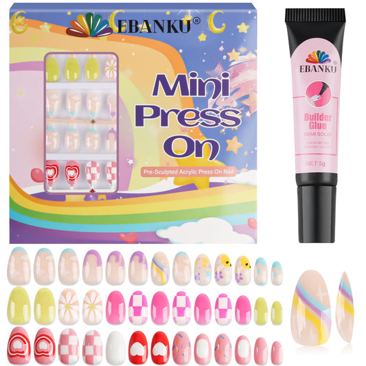 EBANKU 78Pcs Press on Nails kids, 3 Pack Children Acrylic Fake Nails Cute Full Cover Flower Short Stick On False Nail Kits Set for Little Girls with Nail Glue