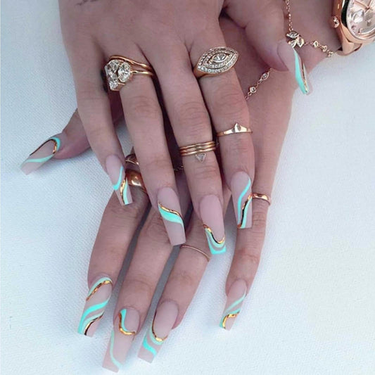 DANMANR Short Fake Nails Press on French Nails Tips Full Cover Acrylic Square False Nails Art for Women and Girls24PCS