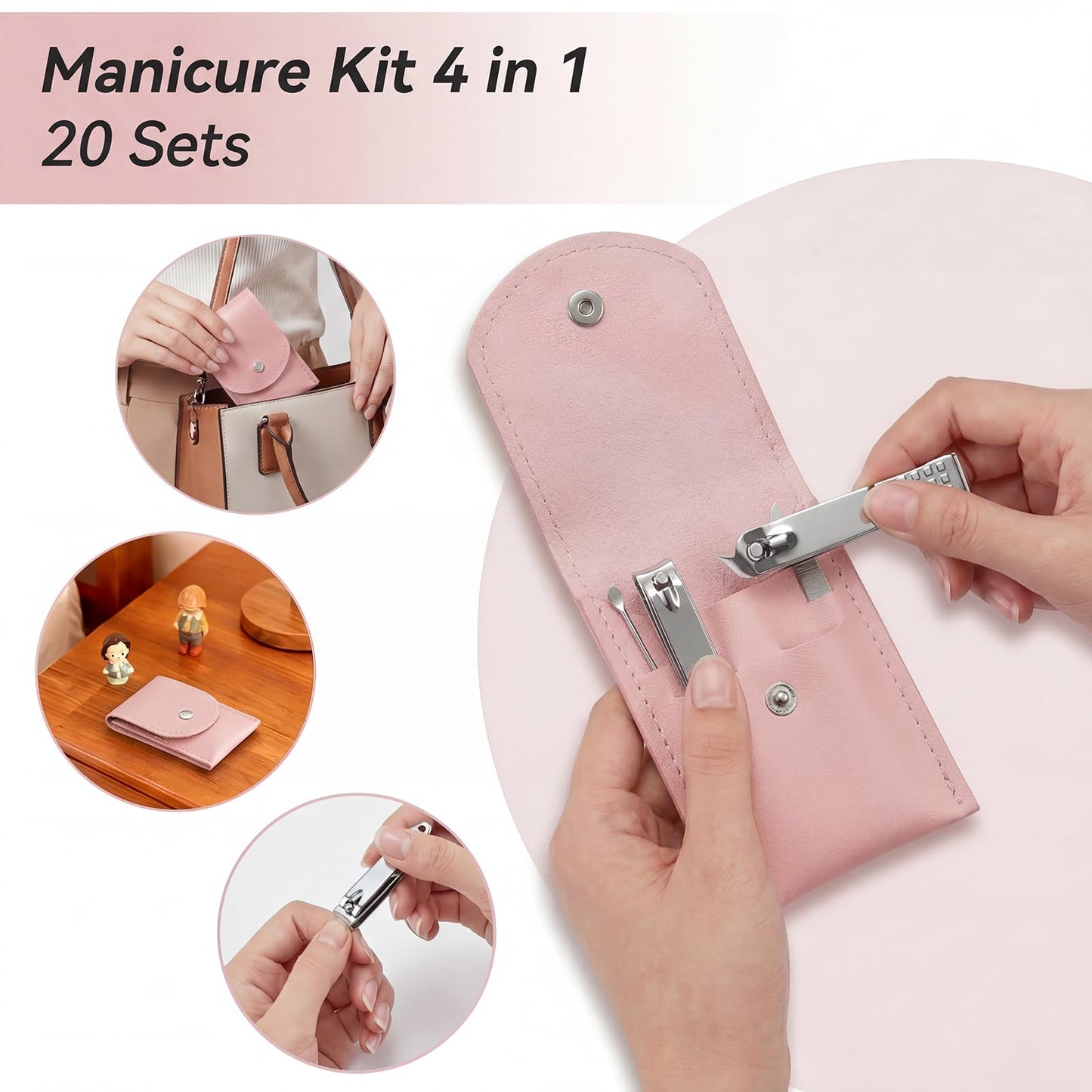 RISESAILS 20-Piece Complete Nail Care Kit, Professional Manicure Set with Stainless Steel Tools for Home Use, Travel & Gifts | Portable Nail Clipper Kit in Pink Case (Pink)