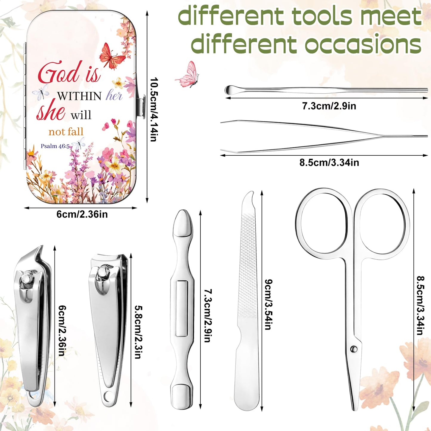 Shinymoon Manicure Sets Stainless Steel Nail Clipper Set with Card Religious Gift(36 Sets,Floral Style)