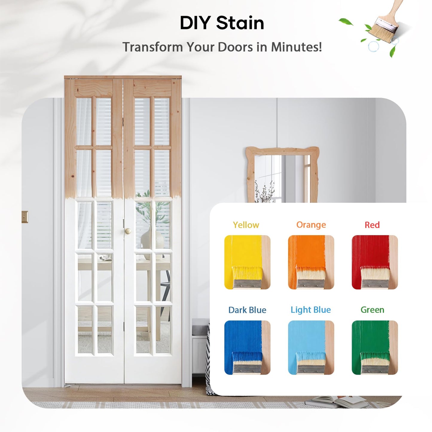 EaseLife Bifold Closet Door,for 36in x 80in (Double 18x80) Opening,French Glass Barn Doors with 3FT Concealed Bi-Fold Sliding Hardware Kit Included,Preassembled Door,Easy Install,DIY staining