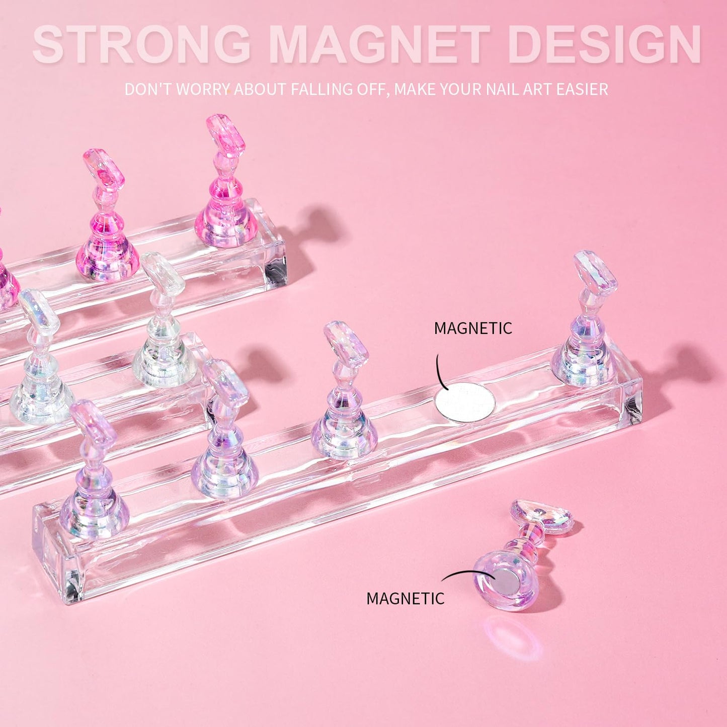 Fandamei Nail Stand, 3 Set Nail Art Stand for Press On, Nail Holder for Painting Nails, Press on Nail Stand for Practice, Magnetic Acrylic Nail Design Stand for Display with Double-sided Tape