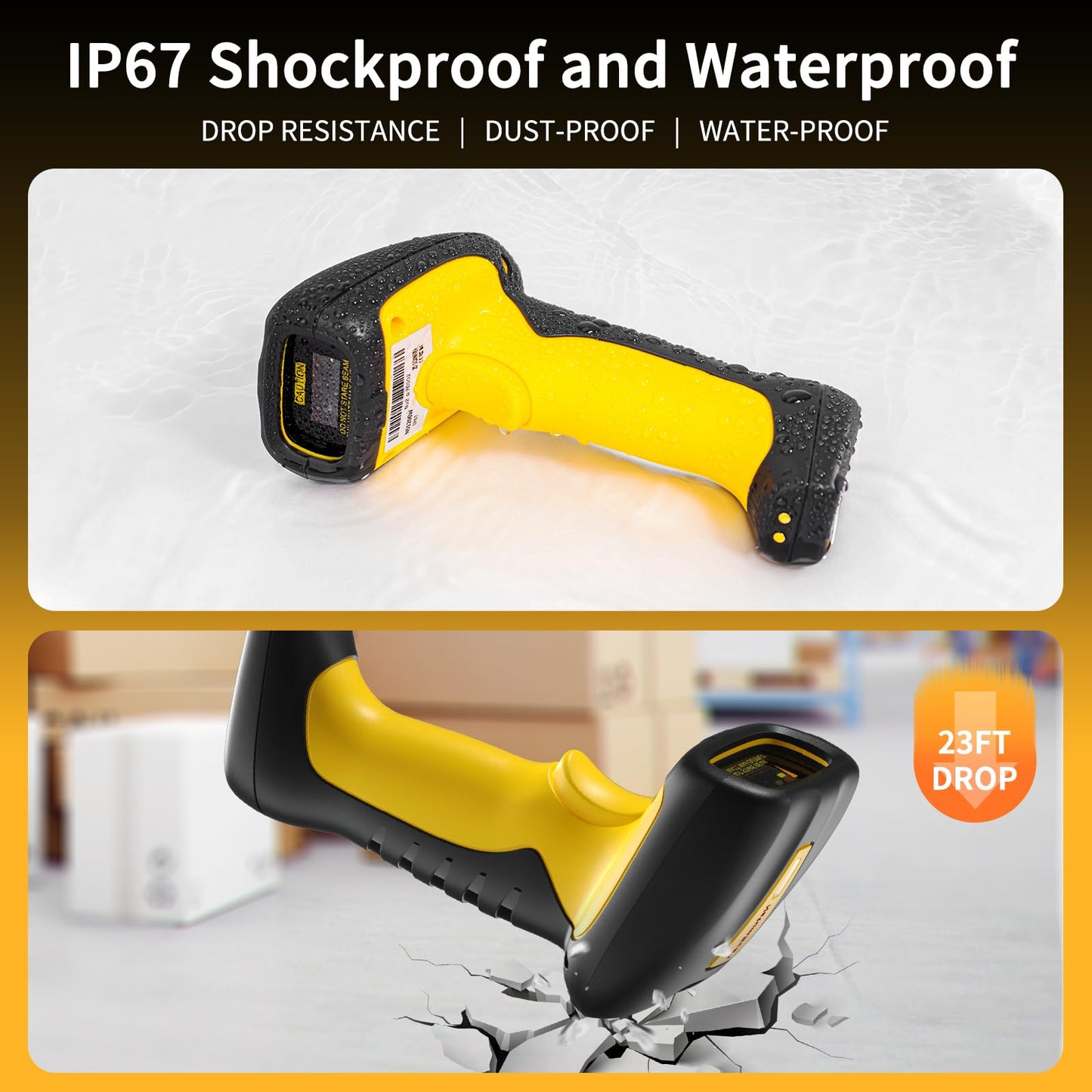 NetumScan Industrial Bluetooth QR Barcode Scanner, IP67 Waterproof & 7M Drop Proof, 1.3M CMOS Sensor Wireless 1D 2D Bar Code Scanner with Charging Stand for Store, POS, Computer, iPhone, Android