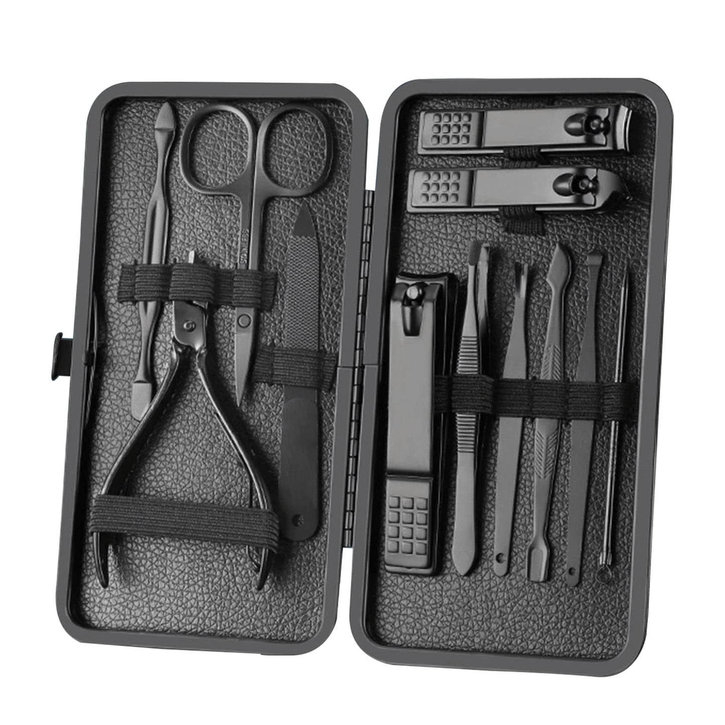 Manicure Set Nail Clippers Pedicure Kit -12PCS Stainless Steel Manicure Kit, Professional Mens Grooming Kits, Nail Care Tools with Luxurious Travel Leather Case Gift Box (12, Black)