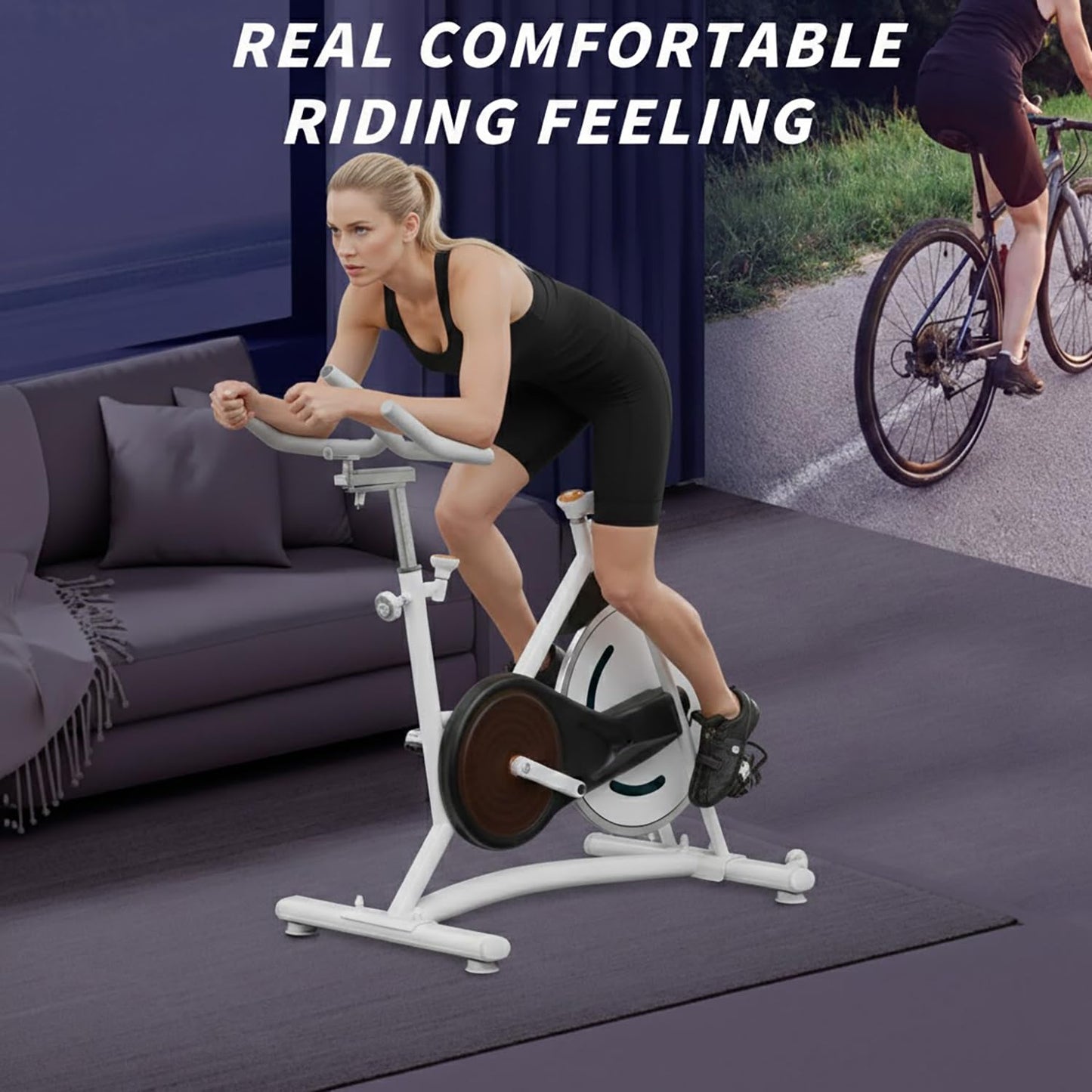 HOELLL Exercise Bike with Exclusive Heart Rate Sensor and APP Sync, Stationary Bikes for Home with Continuously Variable Resistance, Compact Indoor Cycling Bike with Tablet Mount