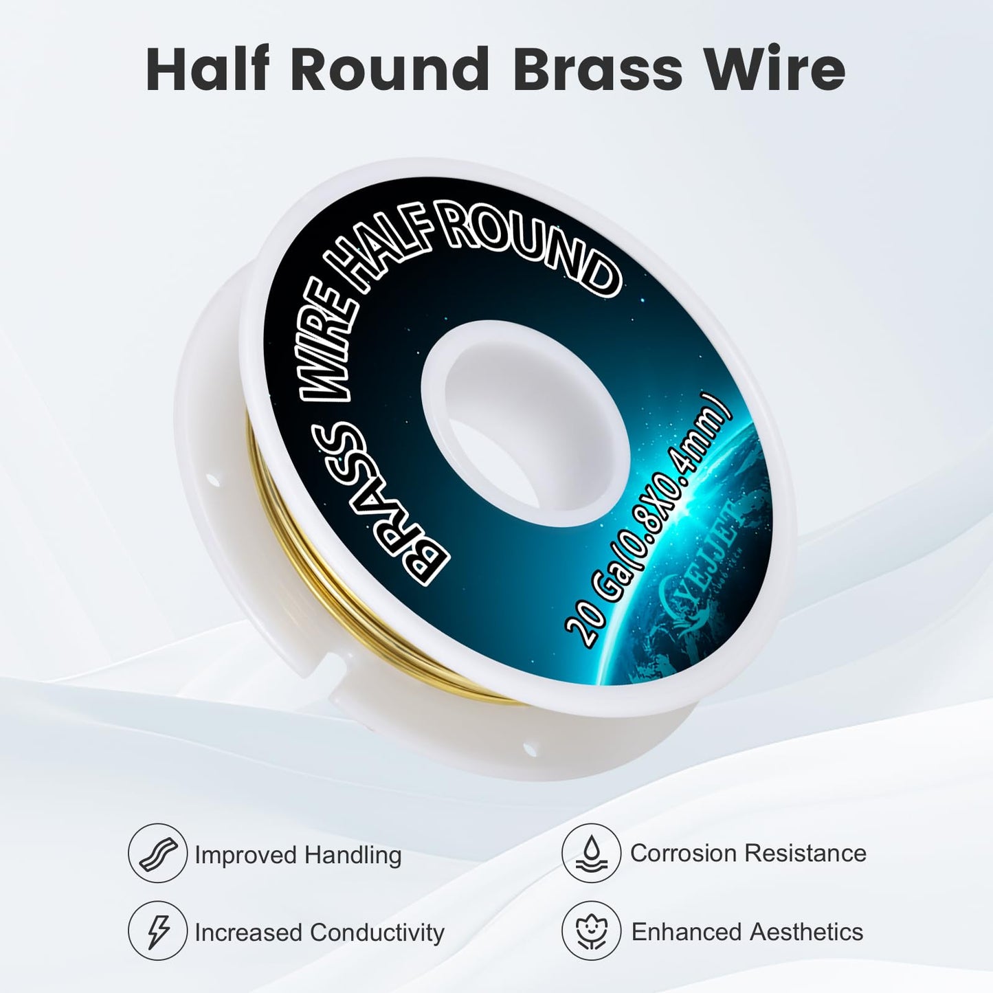 Artistic Wire 20 Gauge Brass Half Round 0.81x0.41mm - 3.0 oz 122 Feet Jewelry Findings, Sculpting Supplies